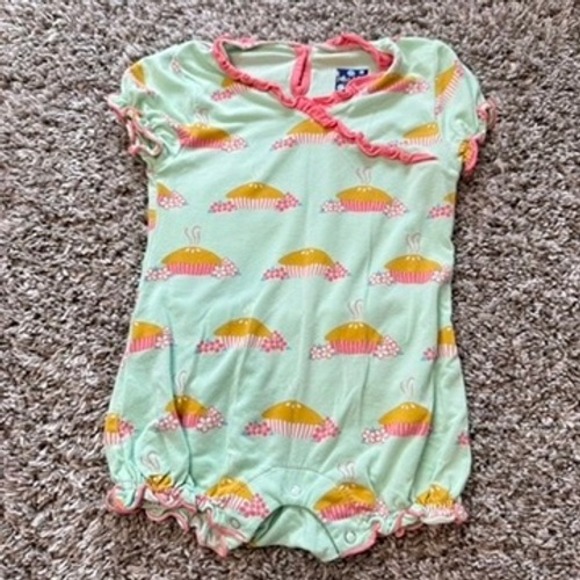 KicKee Pants 3-6 Months Pie Print Ruffle Trim Romper One Piece Outfit - Picture 1 of 6